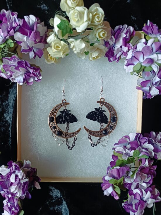 Dangling Moon Earrings - black moth